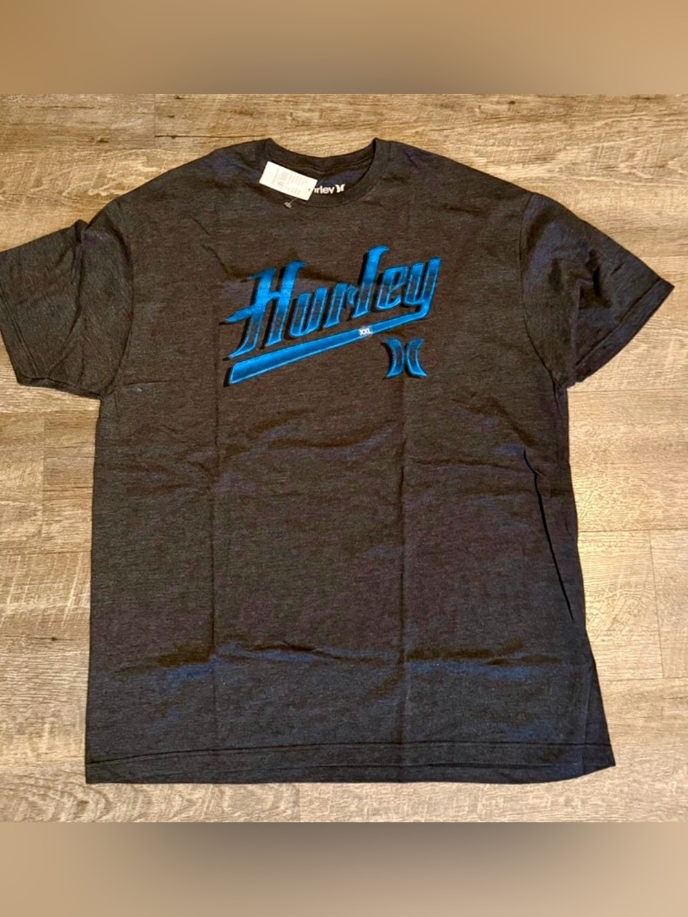 Hurley Logo Graphic Tee XXL Charcoal Gray Blue Script Short Sleeve Shirt